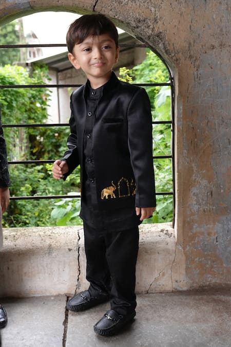 Funny Bones Clothings Black Elephant Open Jodhpuri Set 