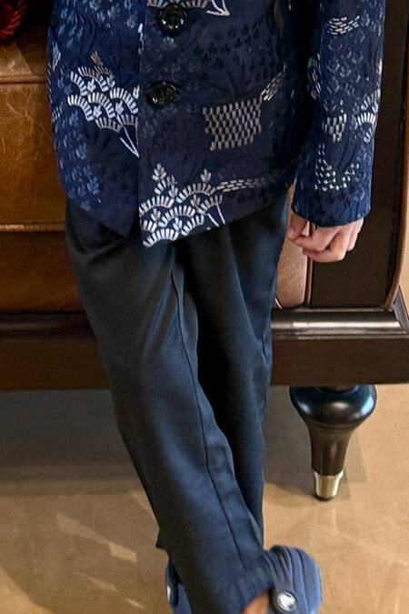 Funny Bones Clothings_Blue Velvet Embroidery Jodhpuri Set _Online_at_Aza_Fashions