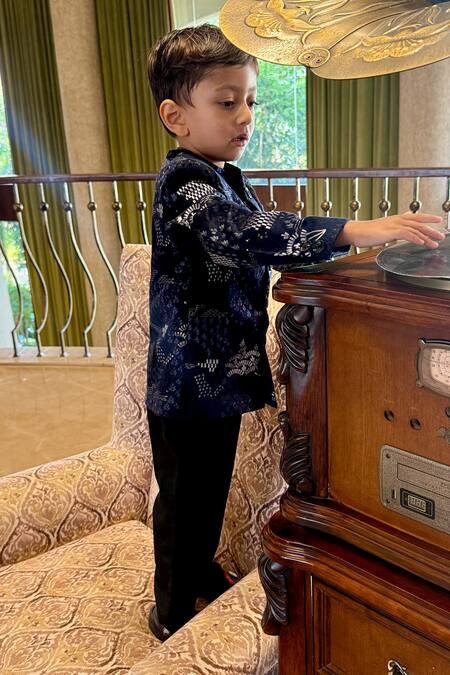 Buy_Funny Bones Clothings_Blue Velvet Embroidery Jodhpuri Set _Online_at_Aza_Fashions