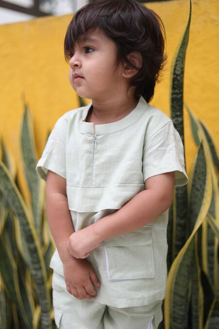 Buy_Funny Bones Clothings_Green Linen Shirt With Trouser _Online_at_Aza_Fashions