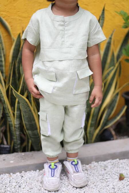 Shop_Funny Bones Clothings_Green Linen Shirt With Trouser _Online_at_Aza_Fashions