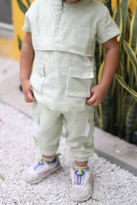 Funny Bones Clothings_Green Linen Shirt With Trouser _at_Aza_Fashions