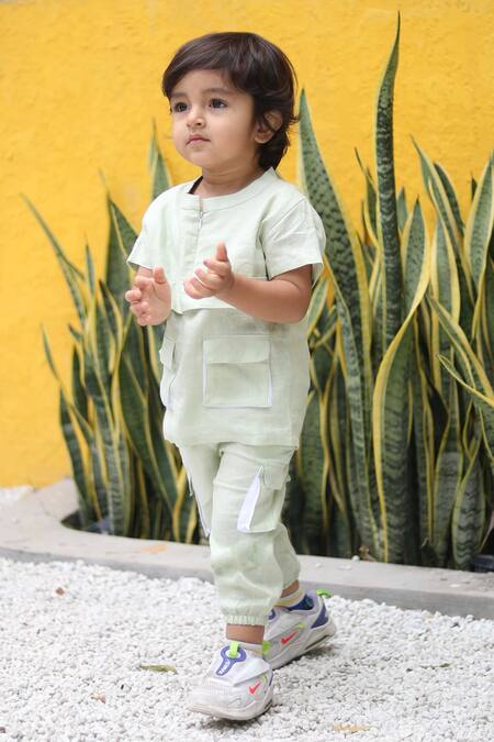 Buy_Funny Bones Clothings_Green Linen Shirt With Trouser 