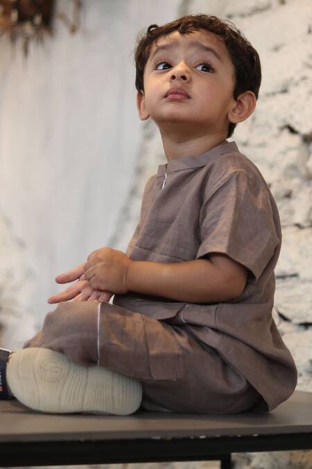 Shop_Funny Bones Clothings_Brown Linen Shirt With Trouser _Online_at_Aza_Fashions