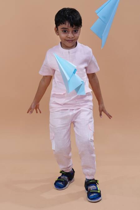 Funny Bones Clothings_Pink Linen Shirt With Trouser _at_Aza_Fashions