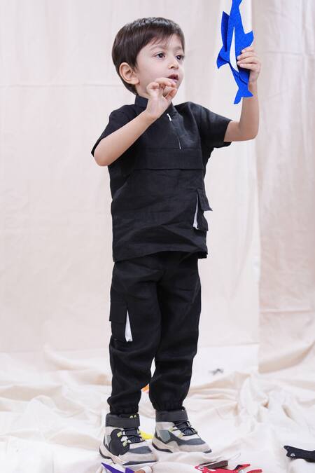 Shop_Funny Bones Clothings_Black Linen Shirt And Trouser Set _Online_at_Aza_Fashions