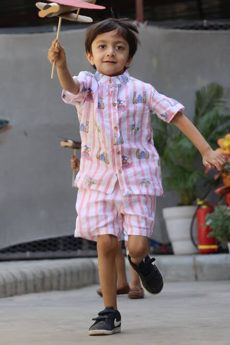 Funny Bones Clothings_Multi Color Linen The Sultans Tapestary Print Shorts Set _Online_at_Aza_Fashions