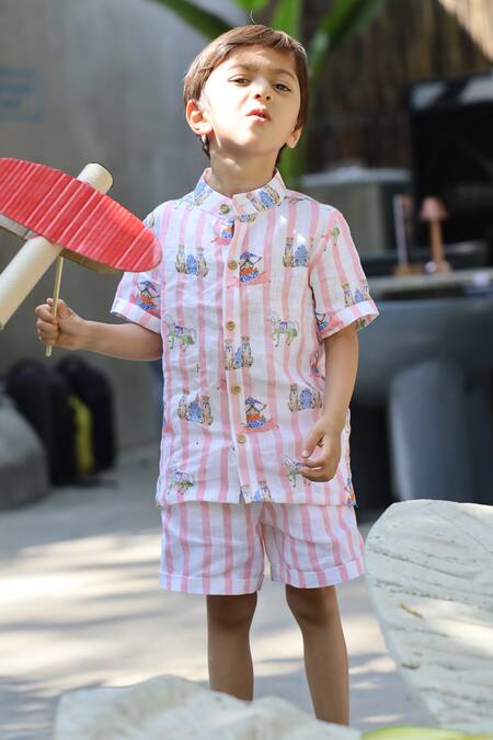 Buy_Funny Bones Clothings_Multi Color Linen The Sultans Tapestary Print Shorts Set _Online_at_Aza_Fashions