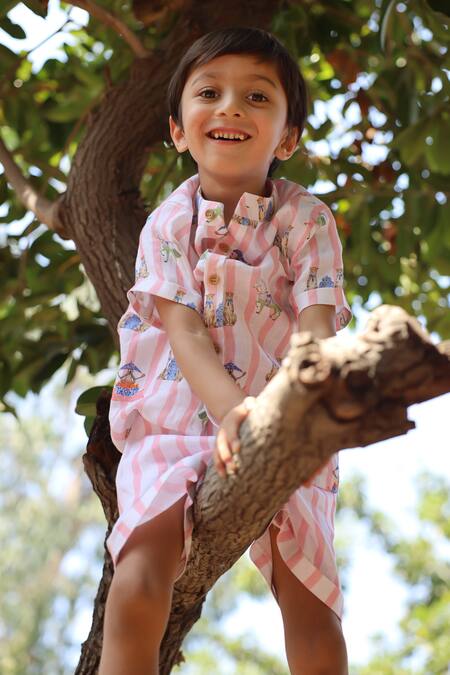 Shop_Funny Bones Clothings_Multi Color Linen The Sultans Tapestary Print Shorts Set _Online_at_Aza_Fashions