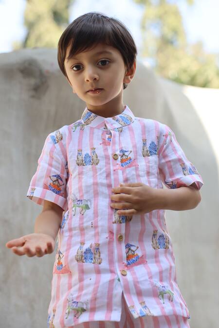 Funny Bones Clothings_Multi Color Linen The Sultans Tapestary Print Shorts Set _at_Aza_Fashions