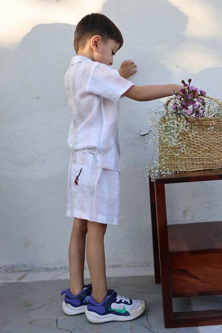 Funny Bones Clothings Melodic Stripes Pure Linen Shirt With Shorts 