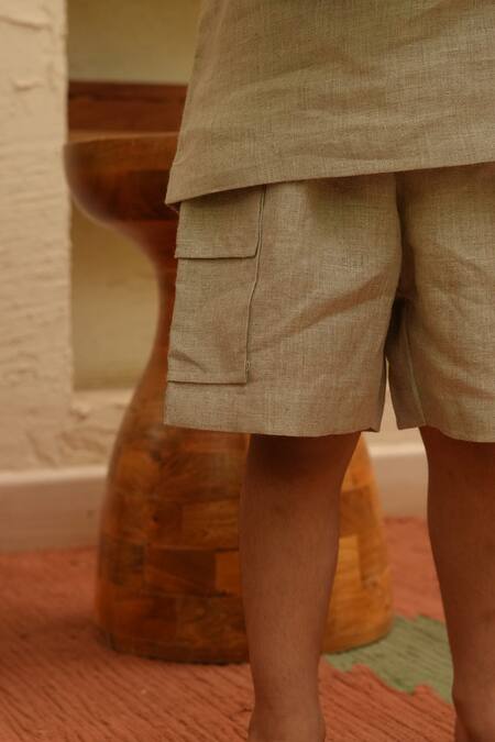 Buy_Funny Bones Clothings_Beige Linen Ease Shirt With Shorts 