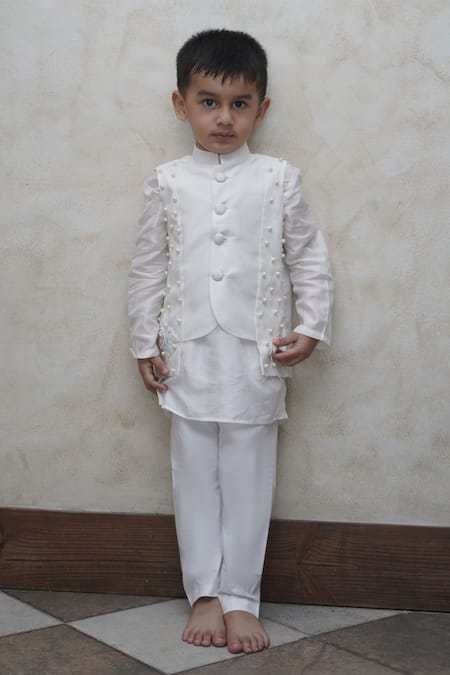 Funny Bones Clothings Pearls Embedded Nehru Jacket Set 