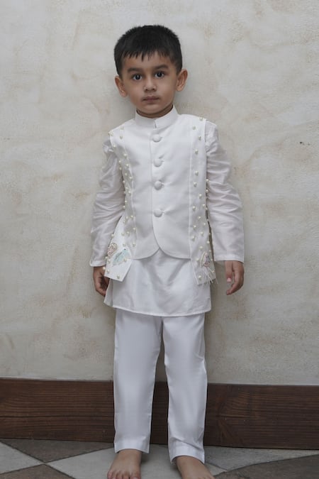 Funny Bones Clothings Pearls Embedded Nehru Jacket Set 