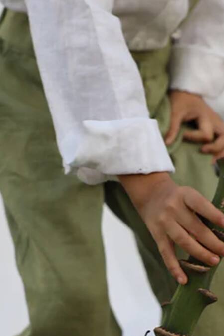 Buy_Funny Bones Clothings_White Linen Country Chic Pure Shirt With Pant _Online_at_Aza_Fashions