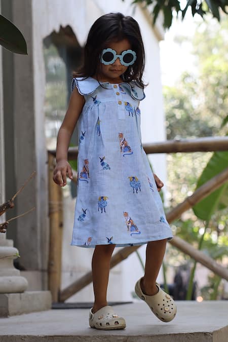 Funny Bones Clothings The Royal Toika Print Pure Linen Dress 