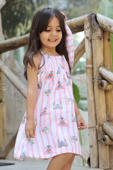 Buy_Funny Bones Clothings_Multi Color Linen The Sultans Tapestary Print Pure Dress _Online_at_Aza_Fashions