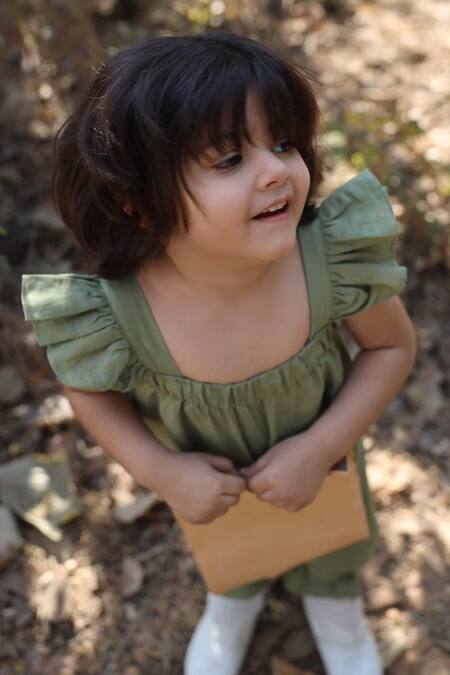 Funny Bones Clothings_Green Linen Embroidery Blooming Wilderness Jumpsuit _Online_at_Aza_Fashions