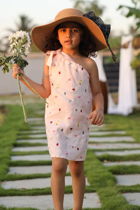 Funny Bones Clothings Little Bloom Embroidered Pure Linen Dress 
