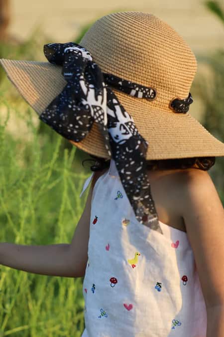 Funny Bones Clothings_Pink Linen Embroidery Little Bloom Pure Dress _at_Aza_Fashions