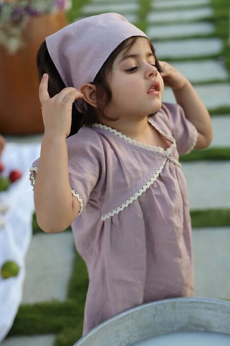 Funny Bones Clothings_Purple Linen Lace Lavender Blush Pure Dress _Online_at_Aza_Fashions