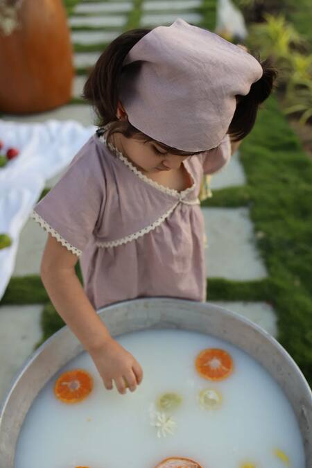 Buy_Funny Bones Clothings_Purple Linen Lace Lavender Blush Pure Dress _Online_at_Aza_Fashions