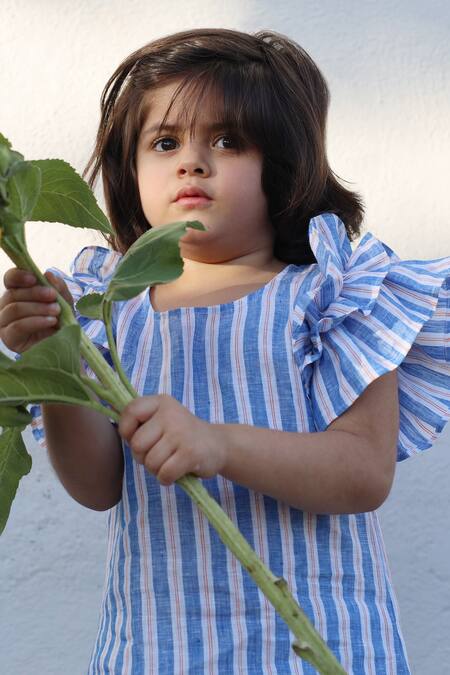 Funny Bones Clothings_White Linen Serene Stripes Pure Dress _Online_at_Aza_Fashions