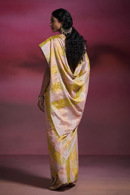 Dressfolk Meenamma Metallic Checks Saree with Running Blouse 