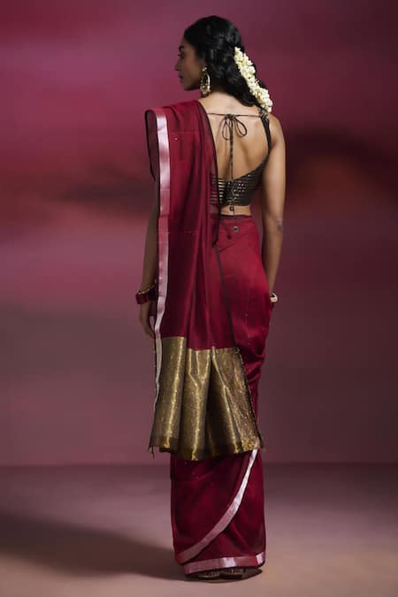 Dressfolk Heer Sequined Zari Border Handloom Cotton Saree with Running Blouse 