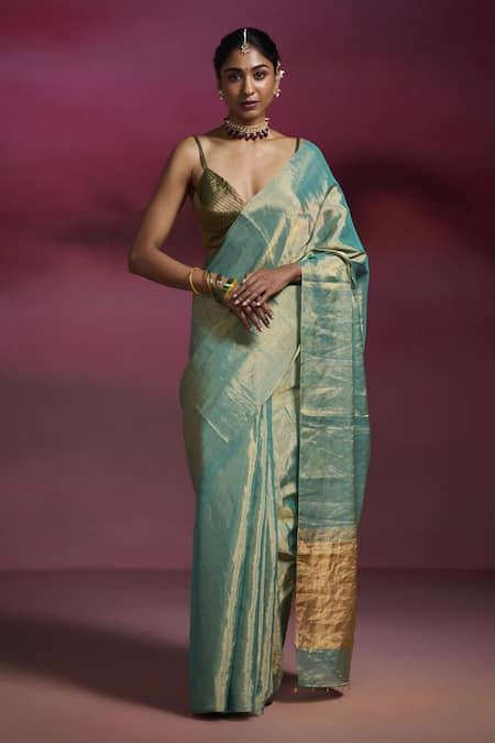 Dressfolk Bindu Handloom Tissue Saree with Running Blouse 