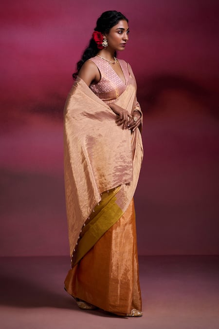 Dressfolk Yellow Tissue Beads Sahibjaan Handloom Saree With Running Blouse Online at Aza Fashions Dressfolk_Yellow Tissue Beads Sahibjaan Handloom Saree With Running Blouse _Online_at_Aza_Fashions