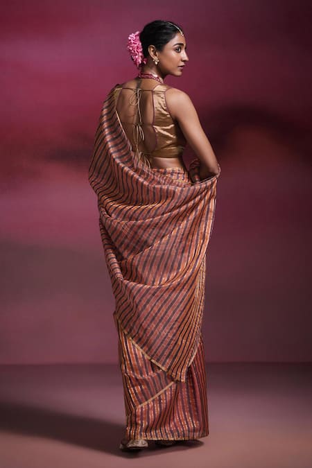 Dressfolk Mandira Chanderi Striped Saree with Running Blouse 