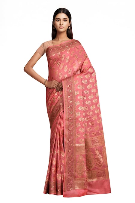 Samyukta Singhania Pink Pure Tussar Silk Saree 