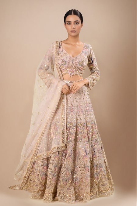 Azeera Peach Net Lehenga Set 