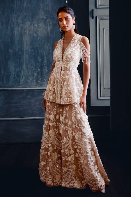 Seema Gujral Floral Embroidered Kurta Sharara Set 