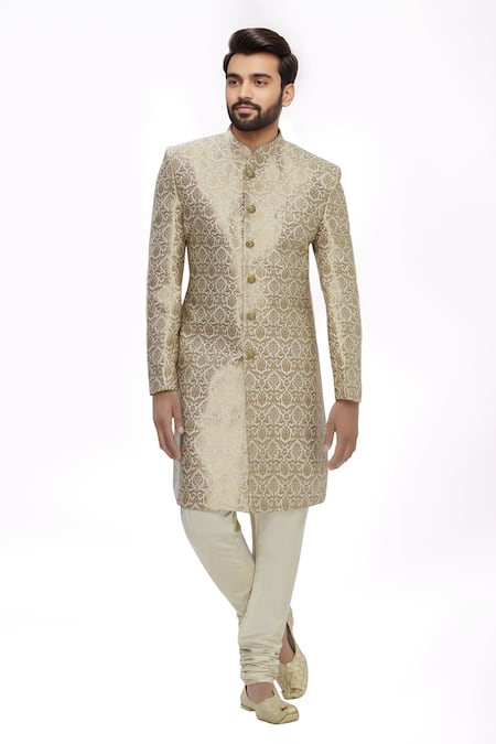 Arihant Rai Sinha Gold Silk Embroidery Banarasi Sherwani Set