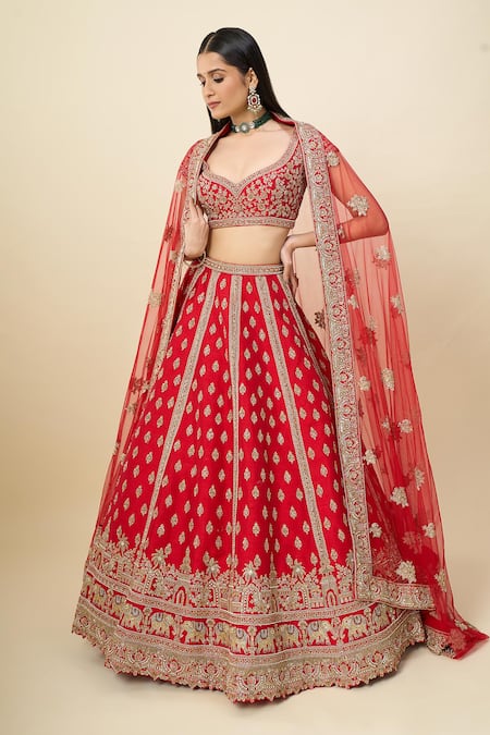 Buy Azeera Red Zari, Embroidery, Stones Sweetheart Neck, Leaf Aarvi Bridal Lehenga Set Online at Aza Fashions Buy_Azeera_Red Zari, Embroidery, Stones Sweetheart Neck, Leaf Aarvi Bridal Lehenga Set _Online_at_Aza_Fashions