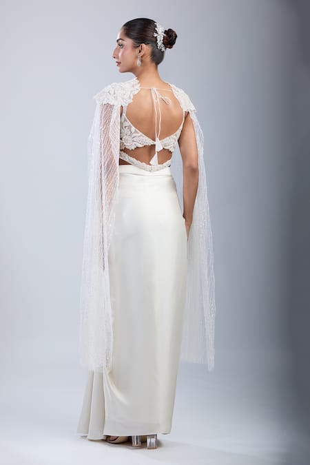 Samyukta Singhania Embroidered Cape Blouse With Draped Skirt 