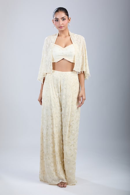 Samyukta Singhania Floral Embroidered Jacket Palazzo Set