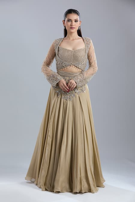 Samyukta Singhania Embroidered Jacket Skirt Set 