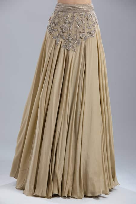 Shop Samyukta Singhania Beige Net, Chinon Embroidery, Sequins, Beads Open Neck, Jacket Skirt Set Online at Aza Fashions Shop_Samyukta Singhania_Beige Net, Chinon Embroidery, Sequins, Beads Open Neck, Jacket Skirt Set _Online_at_Aza_Fashions