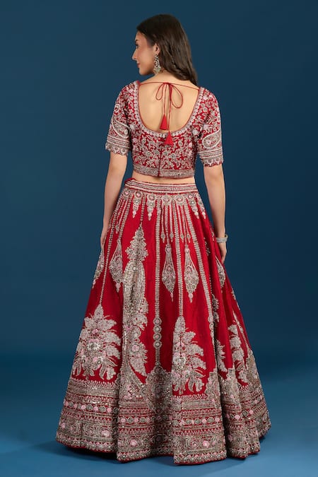 Samyukta Singhania Red Zari Embroidered Bridal Lehenga Set 