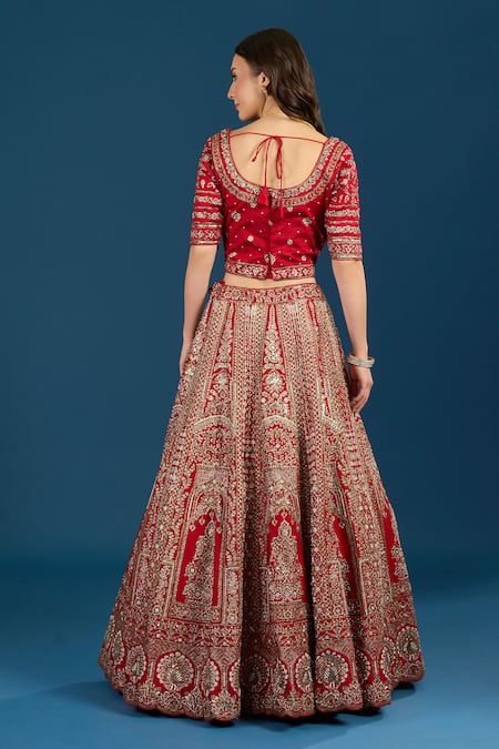 Samyukta Singhania Red Hand Embroidered Bridal Lehenga Set 
