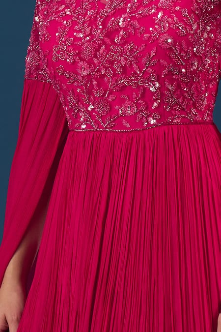 Samyukta Singhania_Fuchsia Chiffon Sequins, Embroidery Round Neck Fuschia Pink Anarkali _Online_at_Aza_Fashions