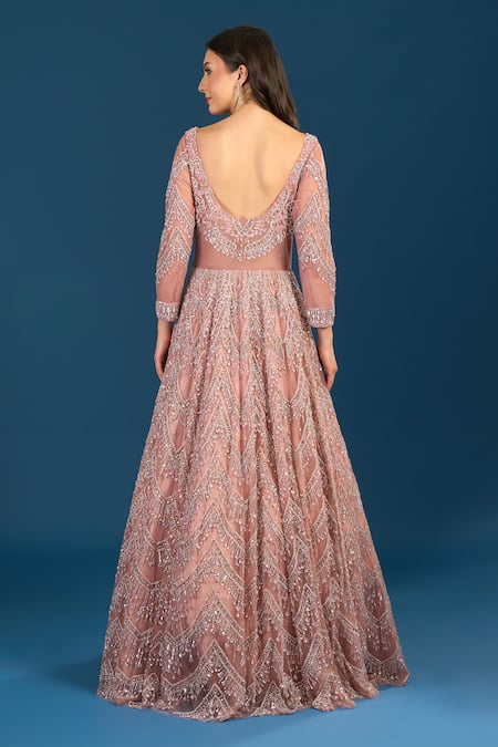 Samyukta Singhania Peach Embroidered Gown 
