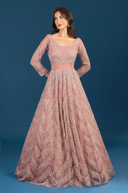 Samyukta Singhania Peach Embroidered Gown 