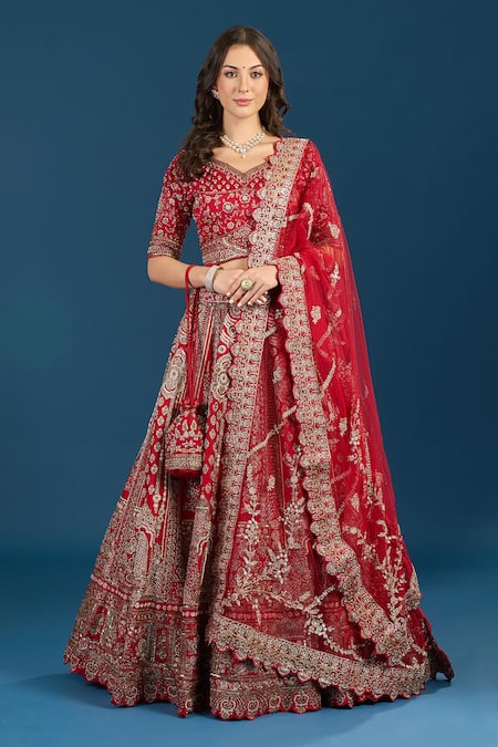 Samyukta Singhania Red Embroidered Bridal Lehenga Set 