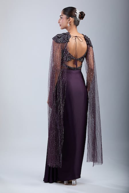 Samyukta Singhania Embroidered Cape Blouse With Draped Skirt 