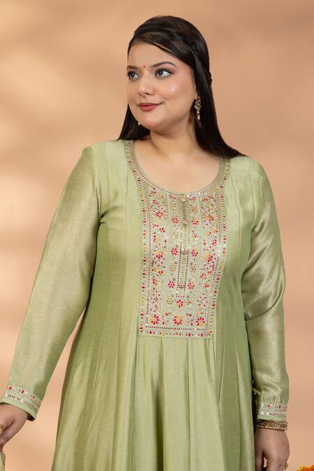 Buy_Mamicha_Green Silk Embroidery, Sequins, Foil Emerald Grace Anarkali With Dupatta _Online_at_Aza_Fashions