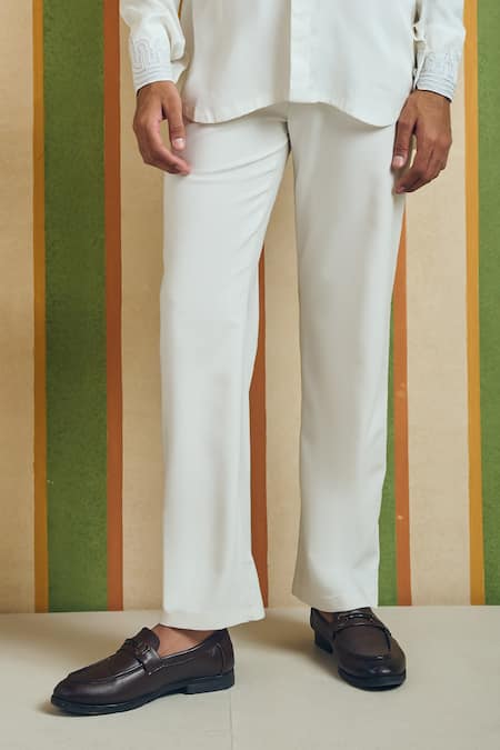 Shop_Orthodox_White Satin Embroidery Refined Echo Tonal Shirt _Online_at_Aza_Fashions